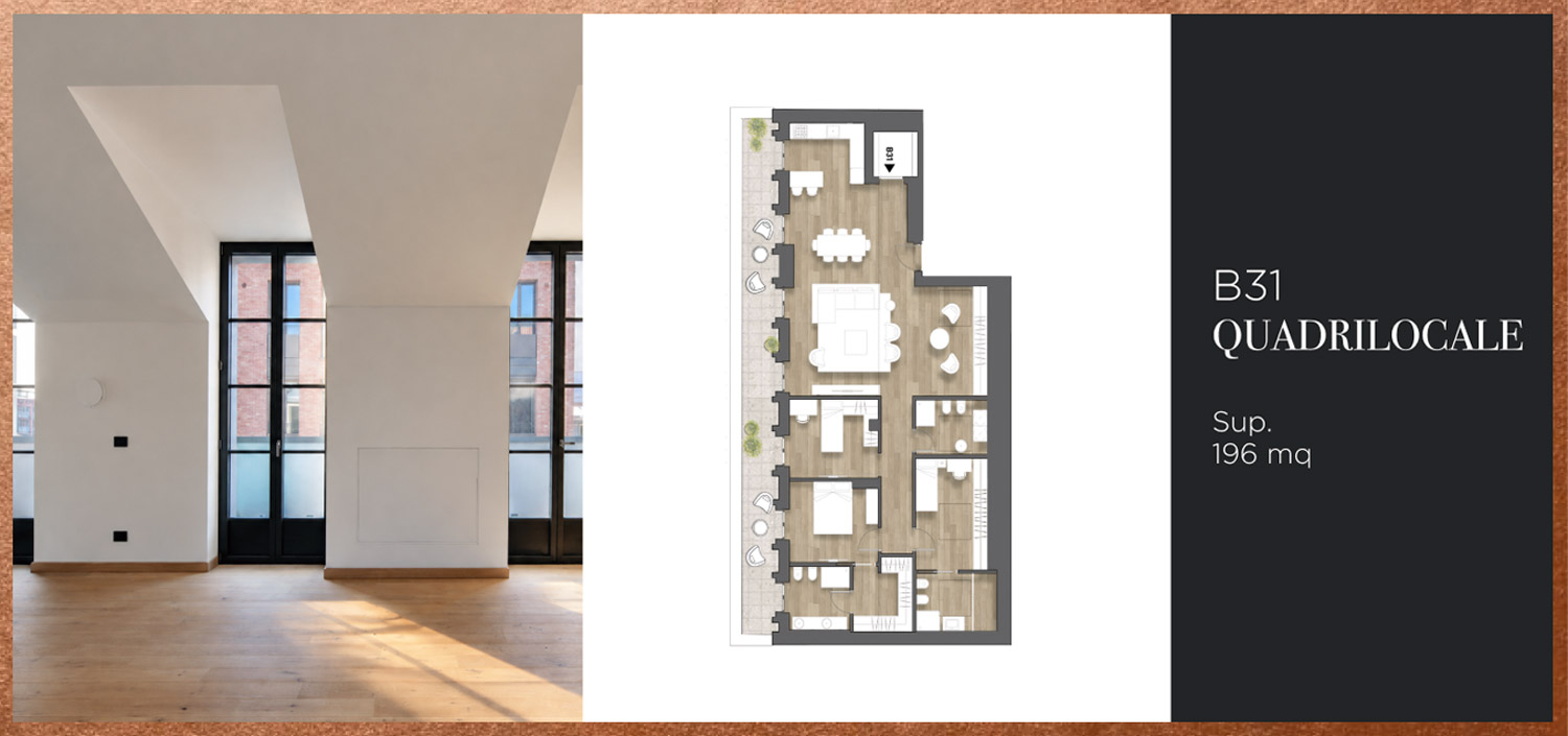 Planimetria unità abitativa B31 | Quadrilocale 196 mq