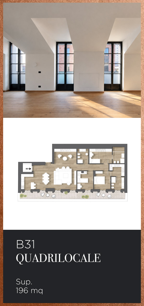 Planimetria unità abitativa B31 | Quadrilocale 196 mq